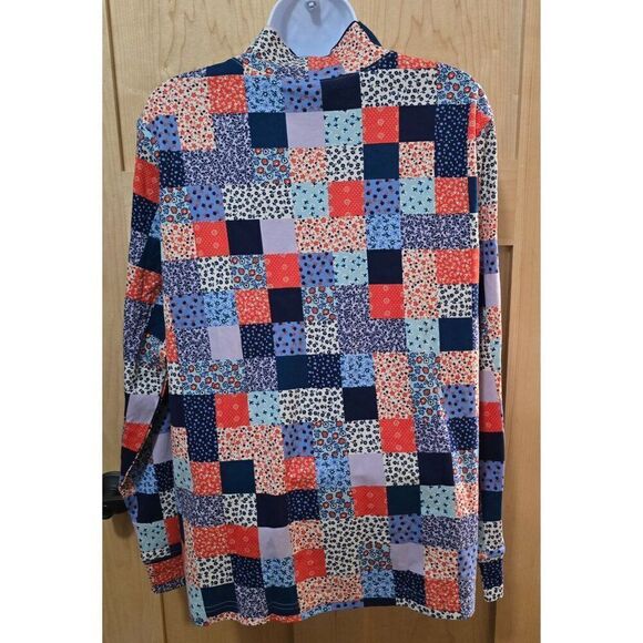 Lands End Womens Patchwork Turtleneck Long Sleeve Top Size L Cotton Blend Colorf - Picture 4 of 6